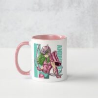 Mug au design personnalisé, nouvelle collection série d'animation Manga : les chevaliers du Zodiaque. Le chevalier de Bronze du Zodiaque, Andromède au verso et au recto. Couleur blanc et rose